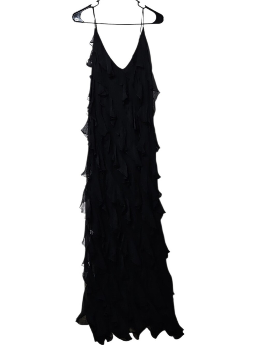 BHLDN Jia Bias-Cut Ruffled V-Neck Dress Gown Size 12 Anthropologie